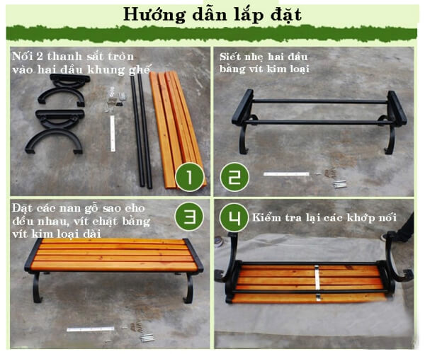 Các bước lắp đặt ghế băng gang đúc không tựa