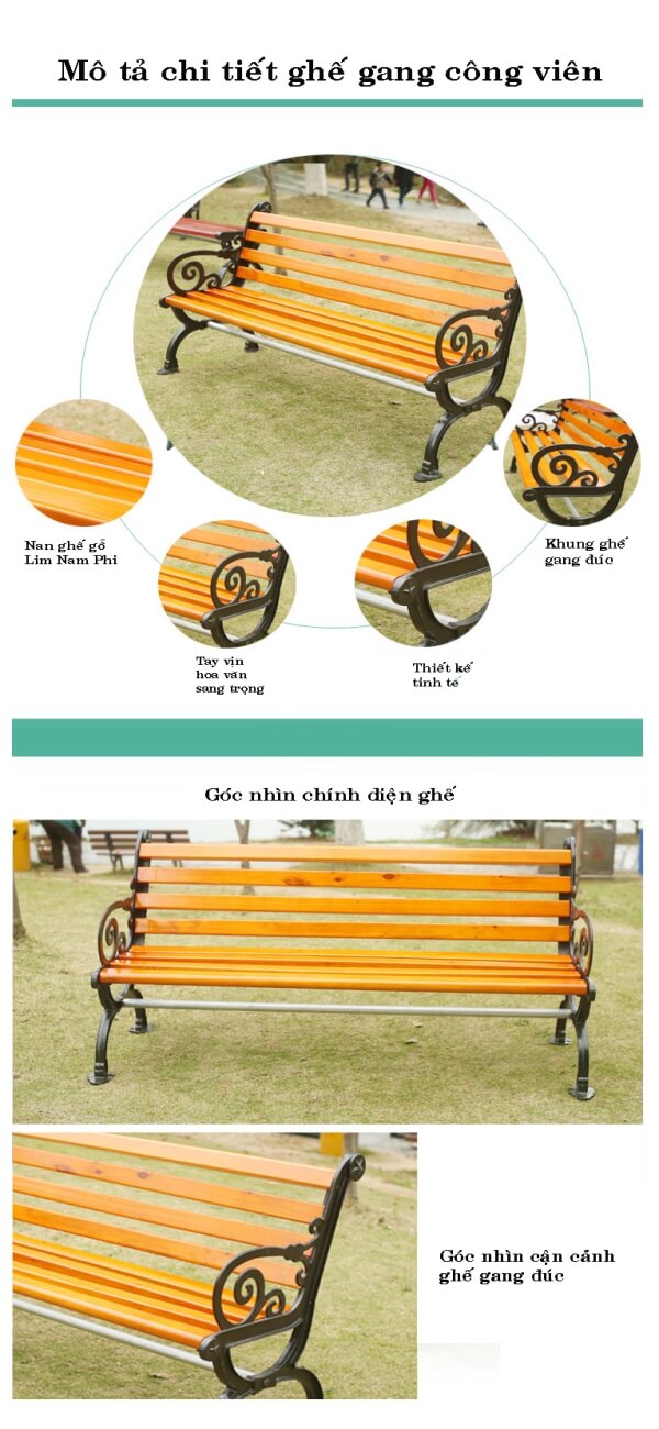 Mô tả chi tiết mẫu ghế gang công viên 1.8m