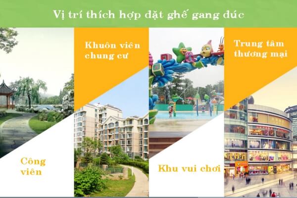 Một số địa điểm thích hợp đặt ghế gang công viên kích thước 2.1m