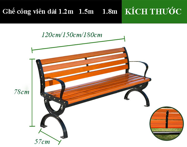 Kích thước ghế công viên bằng gỗ nhựa composite cực kỳ phong phú