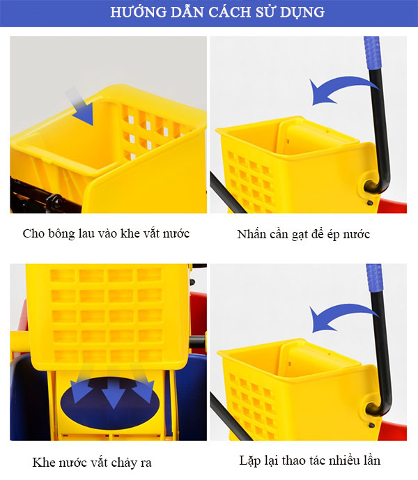 Hướng dẫn cách sử dụng đúng xe lau nhà 2 xô