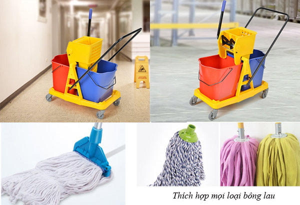 xe lau nhà 2 xô thích hợp với mọi loại cây lau sàn