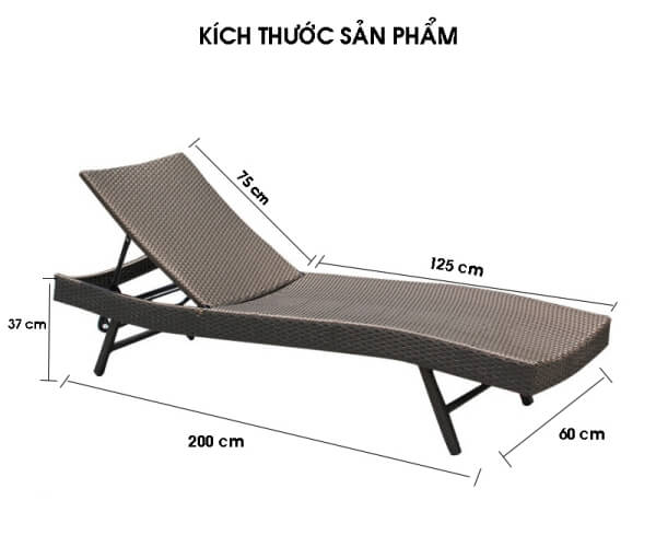 Kích thước sản phẩm giường tắm nắng nhựa giả mây