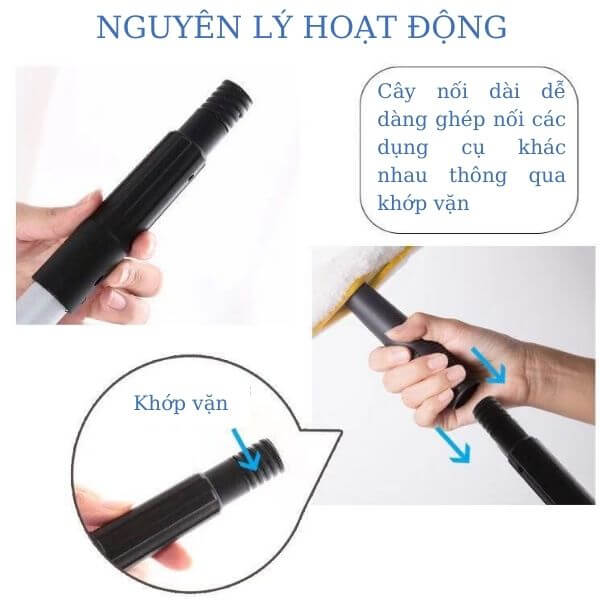 Cây nối dài kết hợp với các dụng cụ vệ sinh cho hiệu quả làm sạch kính vượt trội