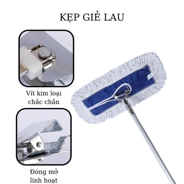 Kẹp giẻ lau cố định cán cầm và bông lau chắc chắn