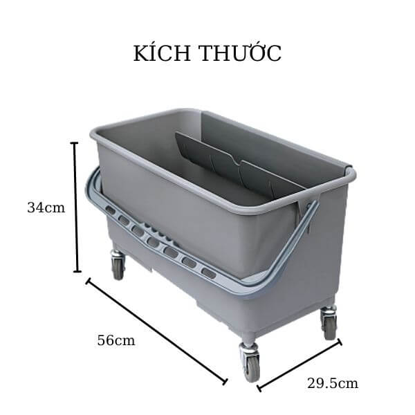 Chi tiết kích thước xô lau kính màu ghi 1 ngăn