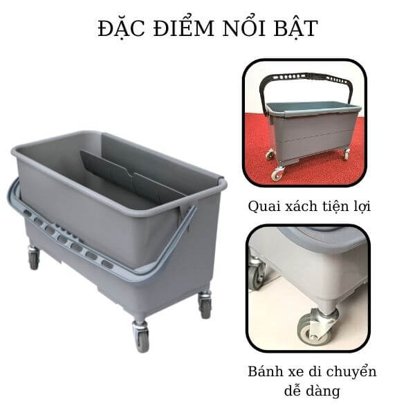 Xe lau kính trang bị quai xách và bánh xe di chuyển tiện lợi