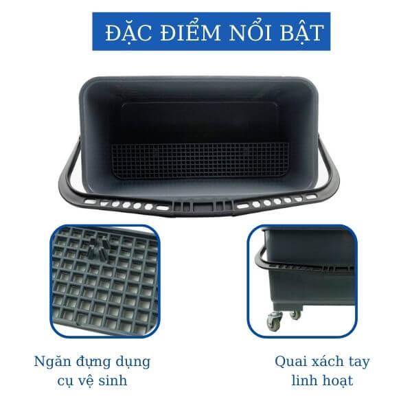 Thiết kế xô lau kính với quai xách và ngăn đựng đồ tiện lợi