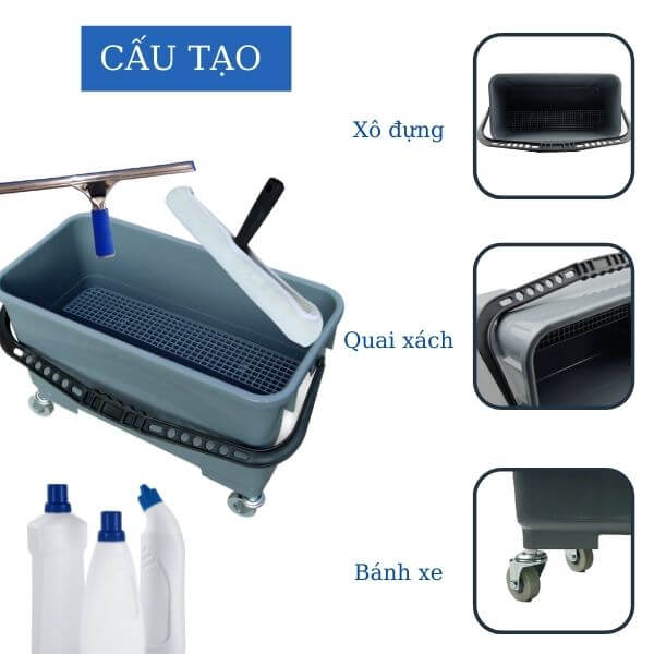 Cấu tạo cơ bản của xô lau có bánh xe