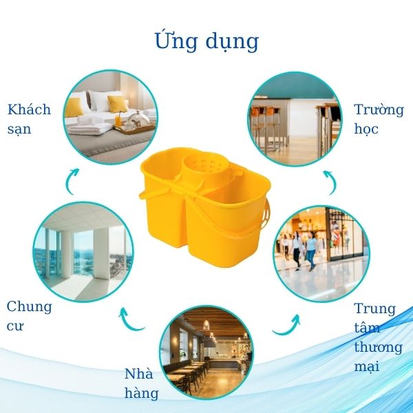 Xô lau nhà có giỏ vắt 15L được sử dụng nhiều trong vệ sinh sàn công nghiệp