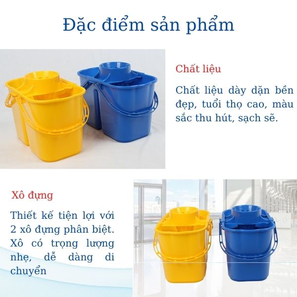 Xô vắt nước lau sàn chất liệu nhựa HDPE cao cấp, bền đẹp
