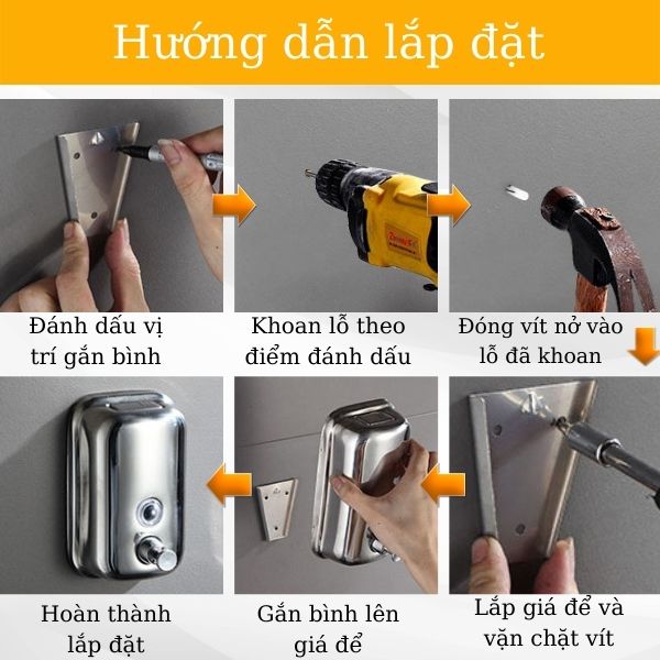 Các bước hướng dẫn lắp đặt hộp đựng nước rửa tay gắn tường