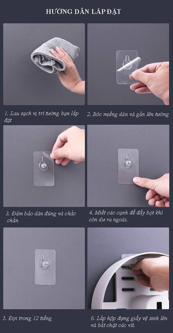 Hướng dẫn gắn hộp đựng lên tường bằng miếng dán