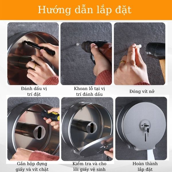 Các bước lắp đặt hộp đựng giấy vệ sinh treo tường