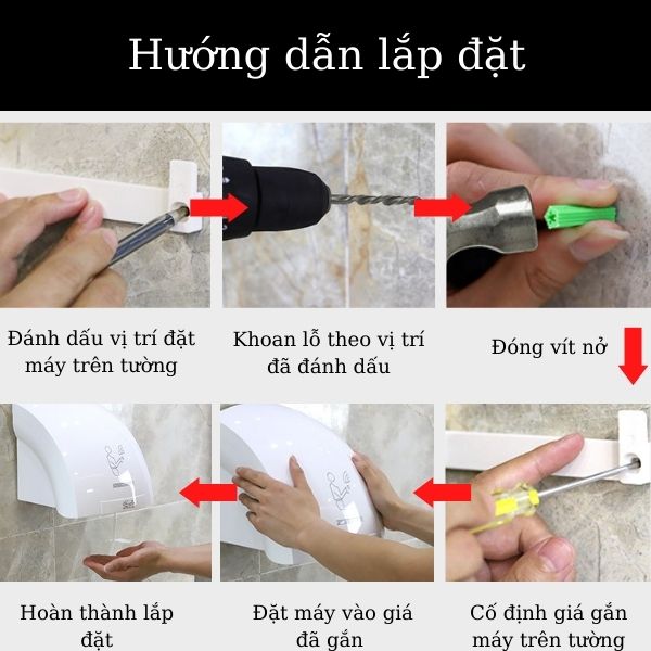 Các thao tác lắp đặt máy sấy tay cảm ứng tự động