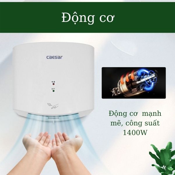 Động cơ máy sấy tay hoạt động mạnh mẽ với công suất 1400W