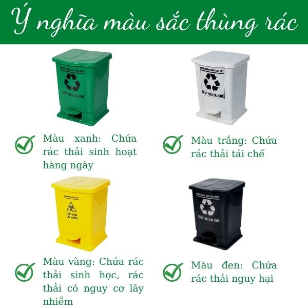 Ý nghĩa màu sắc của từng mẫu thùng rác 25l