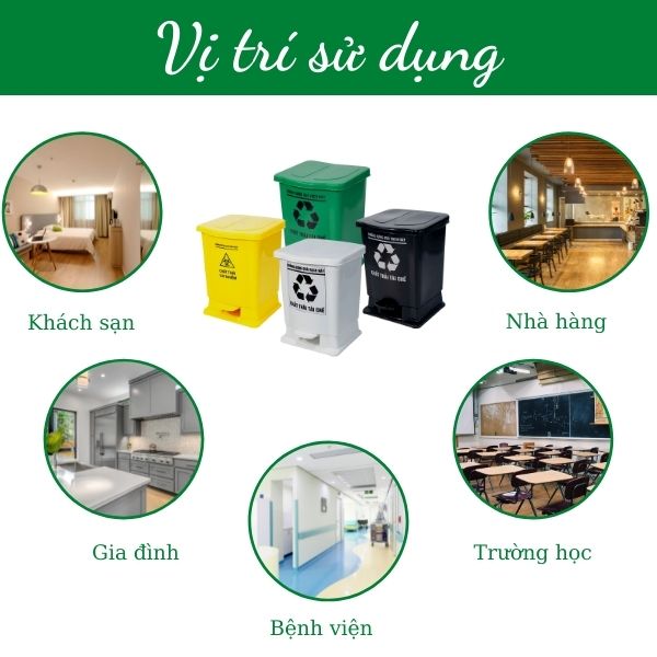 Một số địa điểm thường sử dụng thùng đựng rác 25l