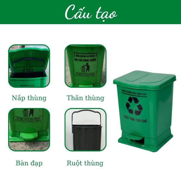 Chi tiết cấu tạo thùng đựng rác 25 lít