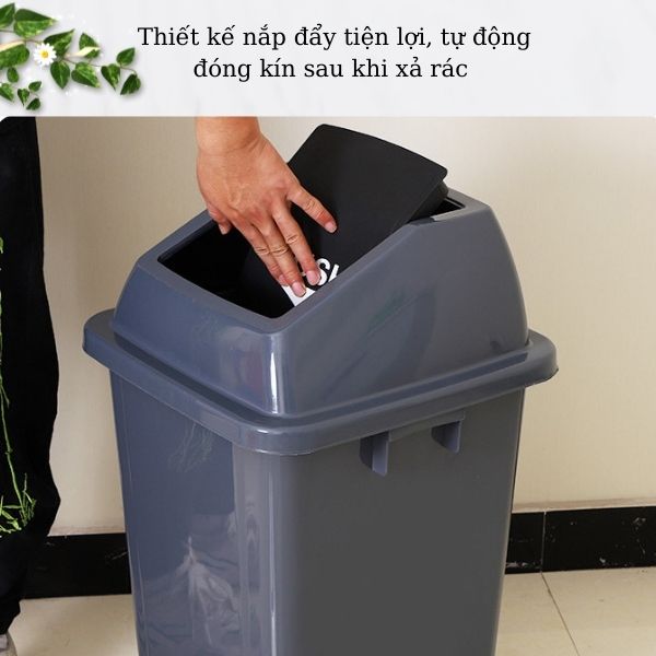 Thiết kế thùng rác với cơ chế nắp lật tiện lợi, hợp vệ sinh