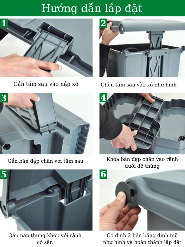 Hướng dẫn lắp đặt thùng rác đạp chân 45l