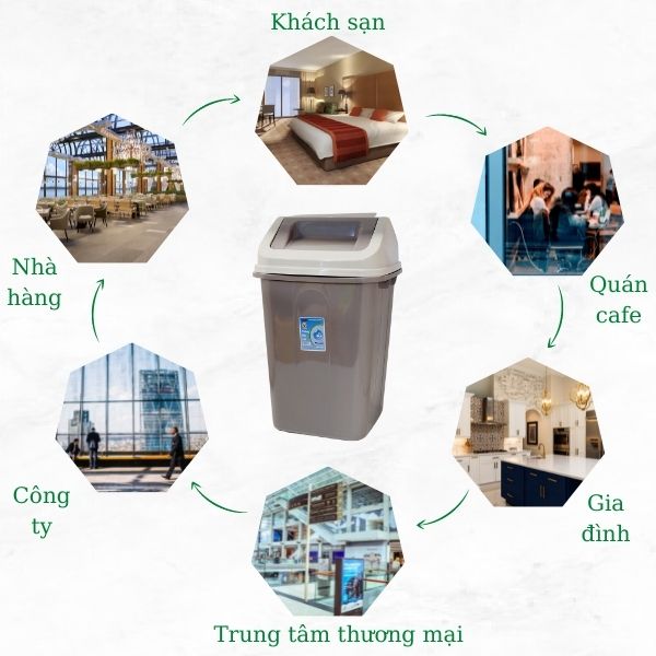 Một số địa điểm thường sử dụng thùng rác nhựa nắp lật 60l