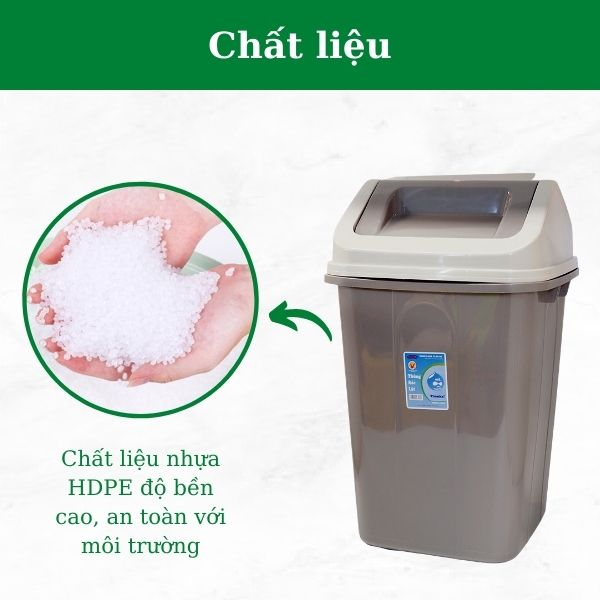 Thùng rác nắp lật 60l làm từ chất liệu nhựa HDPE