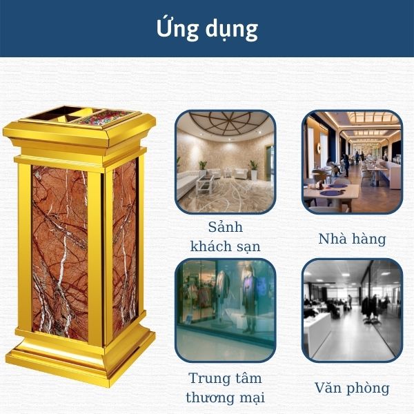 Một số địa điêm thường sử dụng thùng rác đá hoa cương đỏ inox vàng