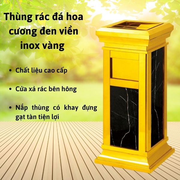 Mẫu thùng rác đá hoa cương viền inox vàng cao cấp