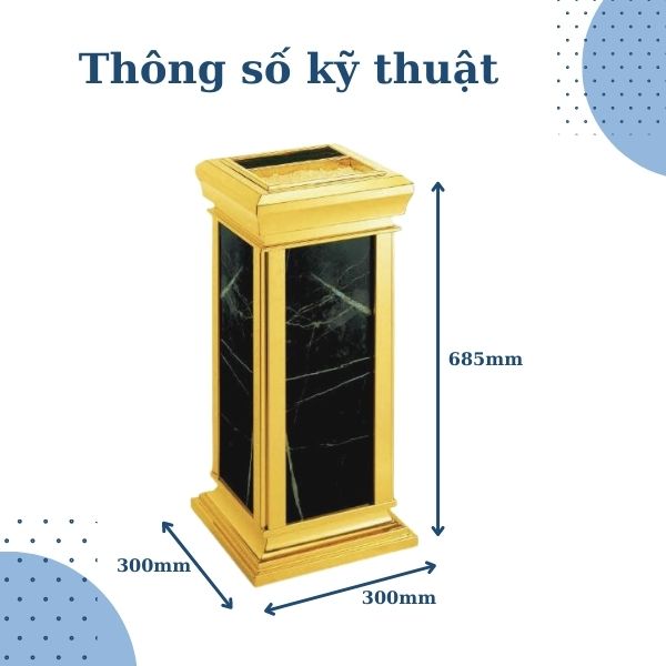 Chi tiết kích thước thùng rác đá