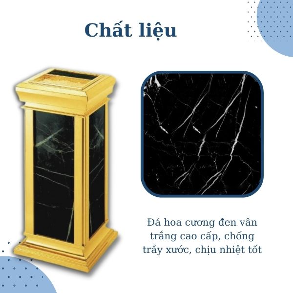 Thùng rác đá đen vân trắng cao cấp, chống trầy xước tốt