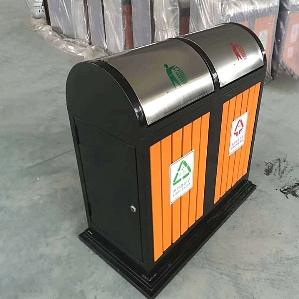 Thùng rác gỗ ngoài trời hai ngăn