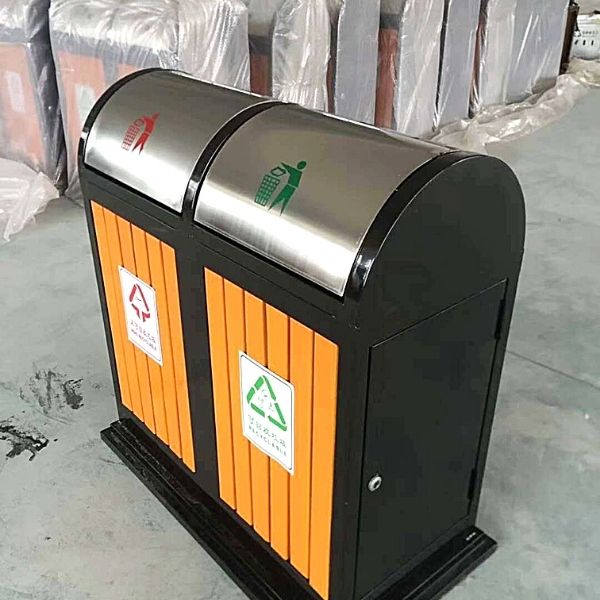 Thùng rác gỗ ngoài trời hai ngăn