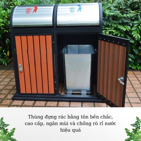 Thùng đựng rác bên trong bằng tôn hoa cao cấp, có quai xách tiện lợi, hợp vệ sinh