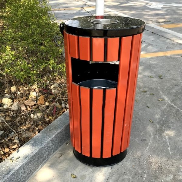 Thùng rác gỗ ngoài trời hình tròn