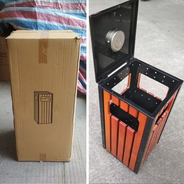 Thùng rác gỗ ngoài trời hình vuông