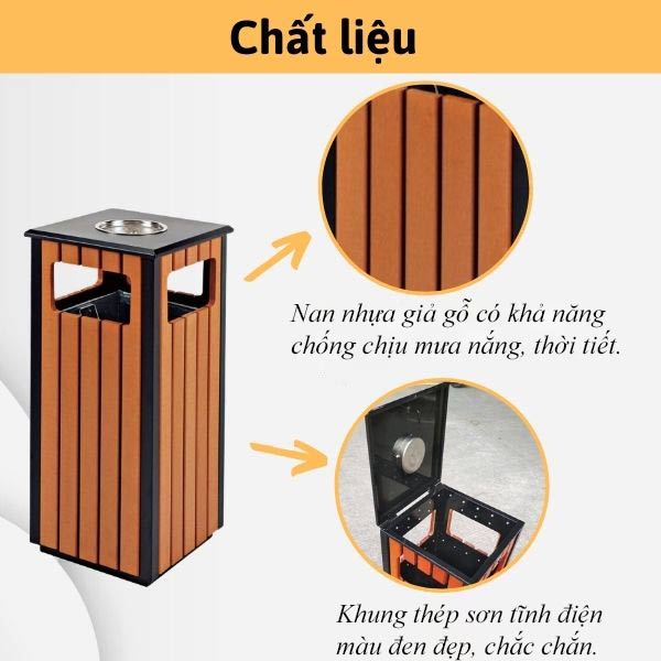 Thùng rác gỗ công nghiệp cao cấp, bền đẹp