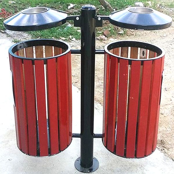 Thùng rác gỗ ngoài trời treo đôi