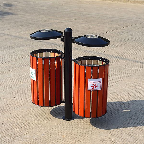 Thùng rác gỗ ngoài trời treo đôi