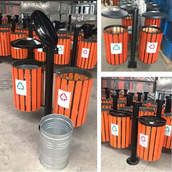 Thùng rác gỗ ngoài trời treo đôi