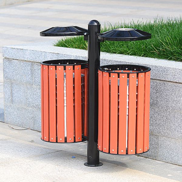 Mẫu thùng rác gỗ tròn treo đôi đáng được ưa chuộng hiện nay