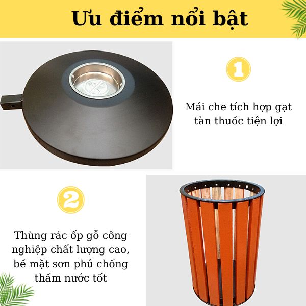 Thùng rác gỗ ngoài trời treo đôi