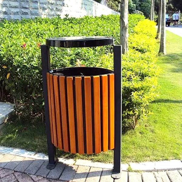 Thùng rác gỗ ngoài trời treo đơn