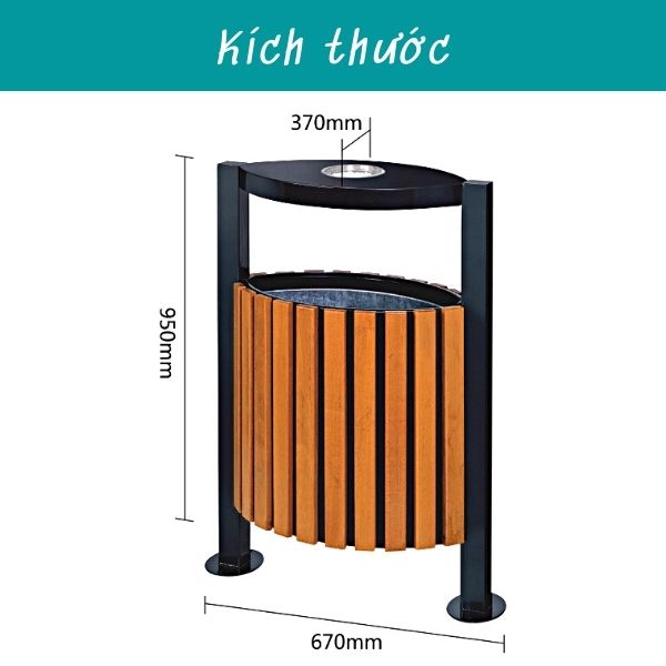 Thông số kích thước thùng rác đơn khung thép phun sơn