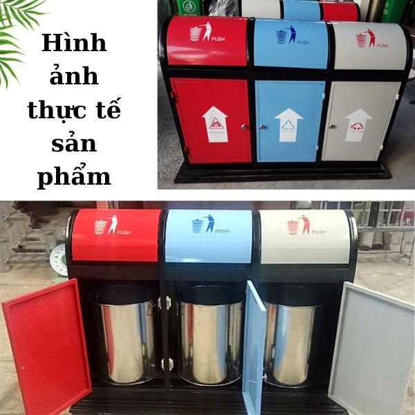 Thùng rác thép phun sơn 3 ngăn