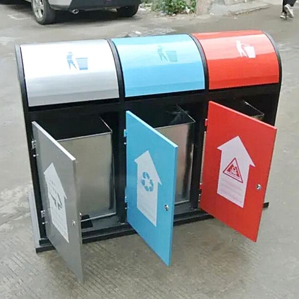 Thùng rác thép phun sơn 3 ngăn