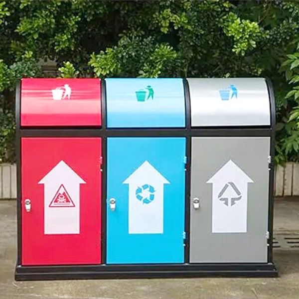 Thùng rác thép phun sơn 3 ngăn