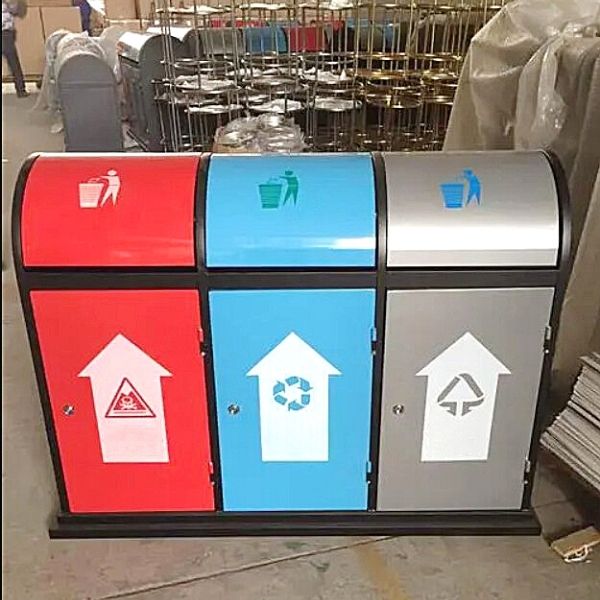 Thùng rác thép phun sơn 3 ngăn