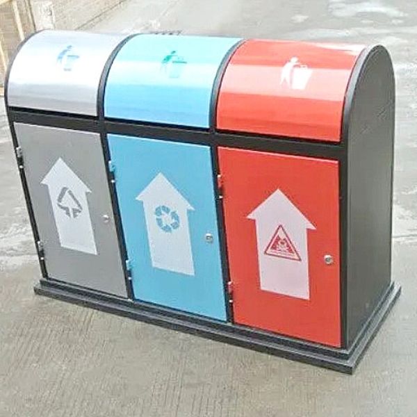 Thùng rác thép phun sơn 3 ngăn