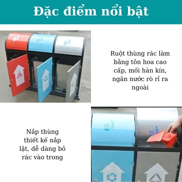 Thùng rác thép sơn tĩnh điện 3 ngăn sở hữu nhiều đặc điểm nổi bật